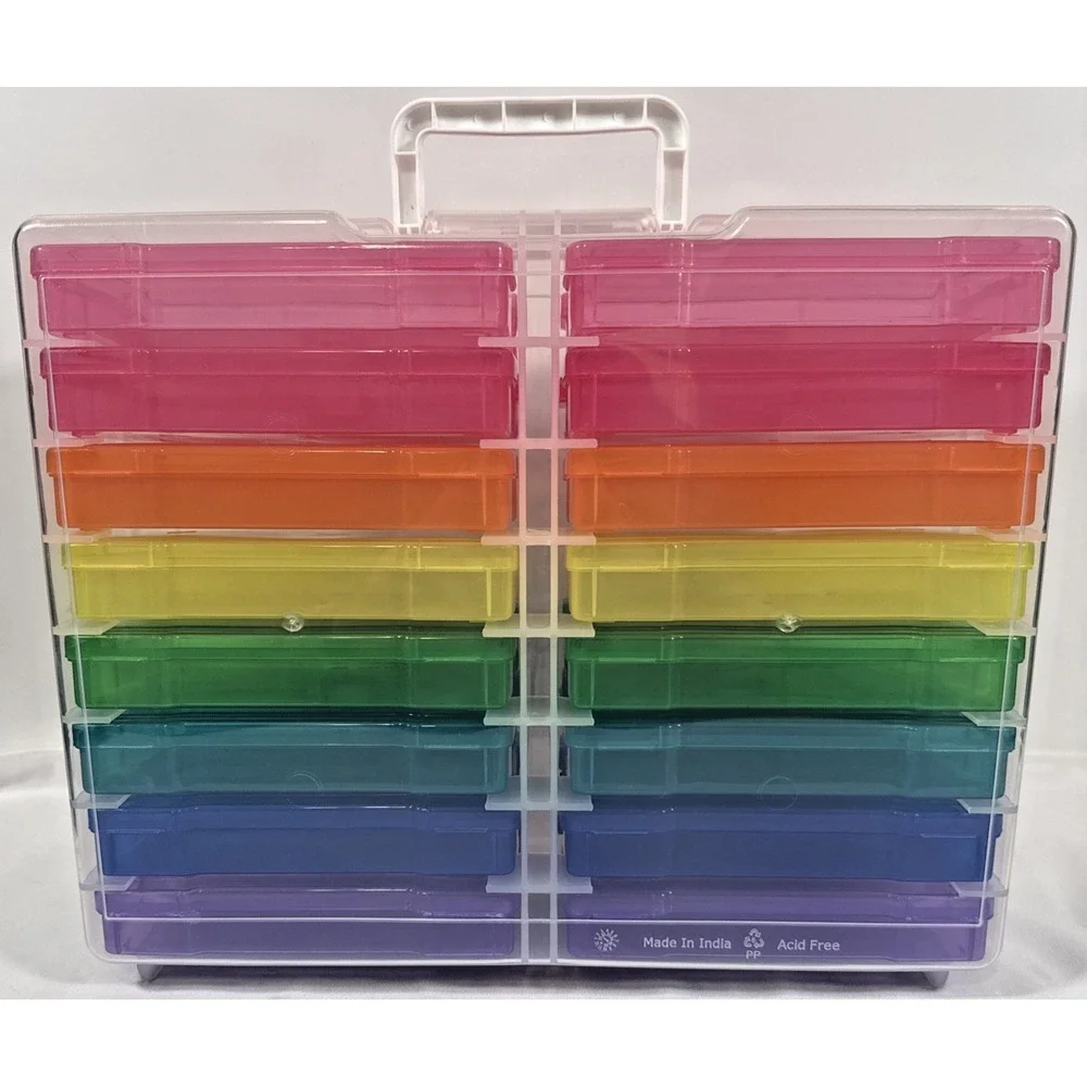 Simply Tidy Craft Storage Case 16 Inner Containers Rainbow Multicolored 4x6 Case